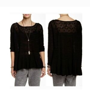 Free People Black Comb Kristobel Ruffled Peplum Knit